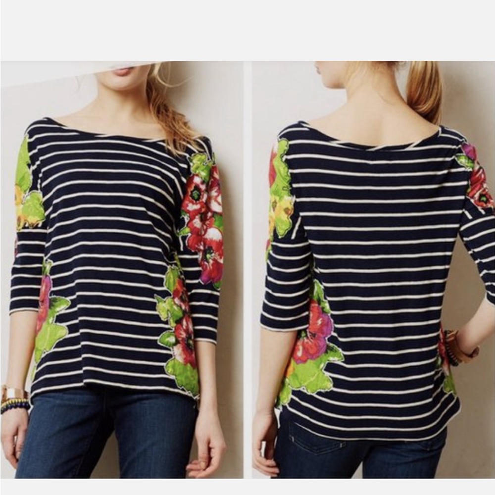 Anthropologie Ianthe Striped Floral Top